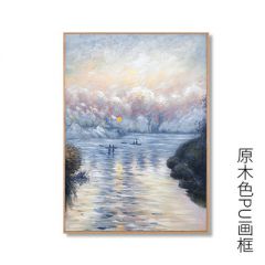 莫奈塞纳河日出纯手绘油画抽象轻奢挂画美式客厅玄关装饰画风景画 50*70cm