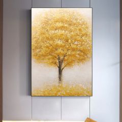 纯手绘油画入户玄关装饰画新中式客厅发财树挂画背景墙寓意好壁画 50*70cm