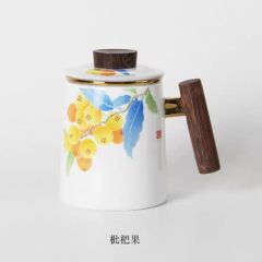 国风茶水分离茶杯陶瓷杯醴陵釉下彩办公杯大师力作茶漏杯礼盒包装 枇杷果