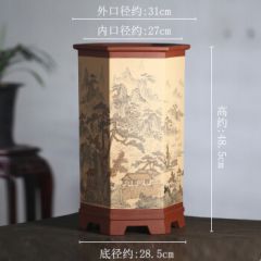 神力 精品紫砂花盆艺师潘涛全手工六方墨绘画缸特大号高签筒 s1272潘涛墨绘特大六方 特大